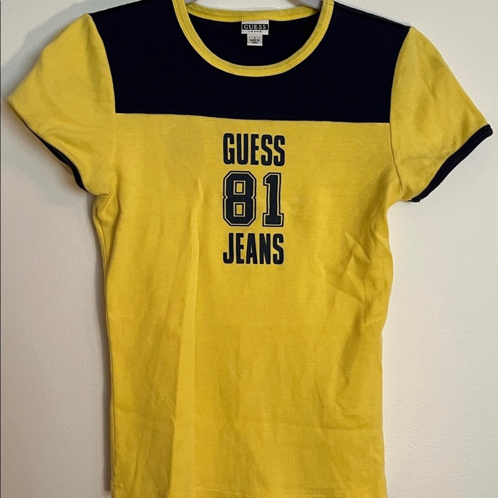 Vintage Guess top, blue & yellow. Kids Large, styled better as women’s petite!